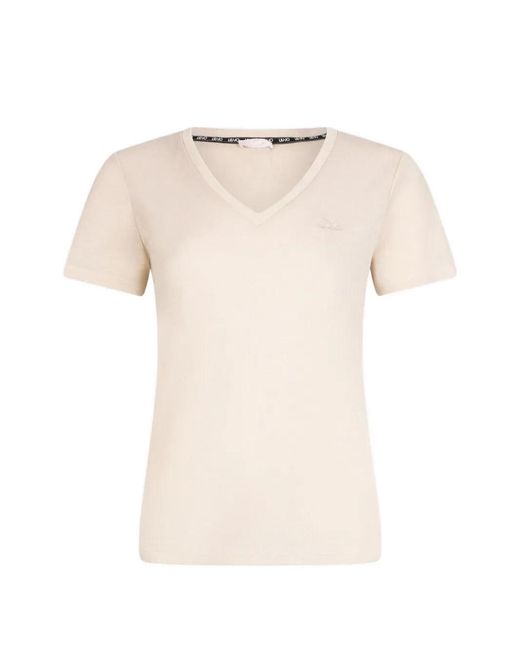 Liu Jo Natural V-Neck Logo-Detail T-Shirt