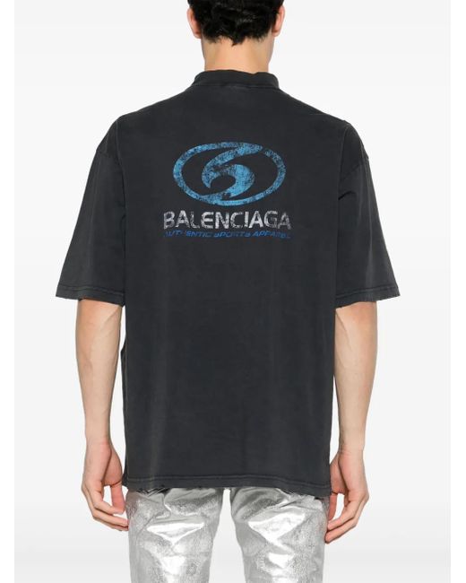 Balenciaga Blue Surfer Logo-Print Cotton T-Shirt
