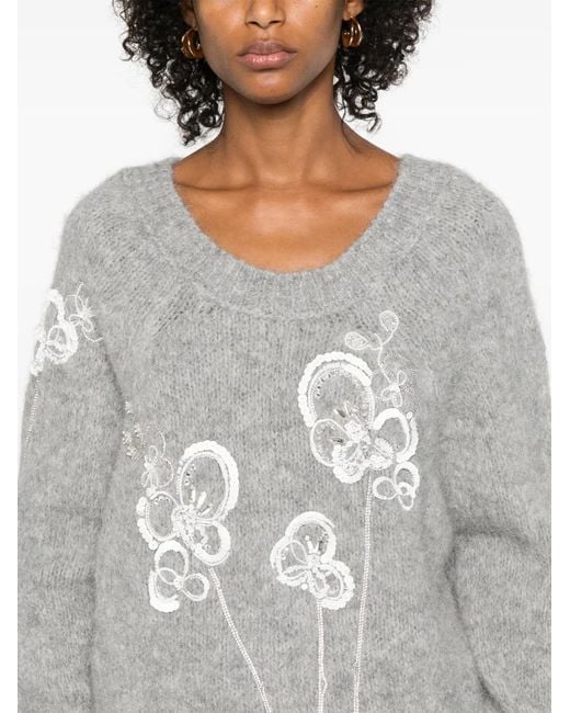 BERNADETTE Gray Floral-Motif Sweater