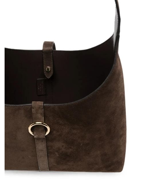 Strathberry Black Bar-Detail Suede Shoulder Bag