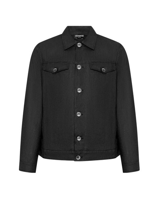 Franzese Collection Black Button Flap-Pocket Jacket for men