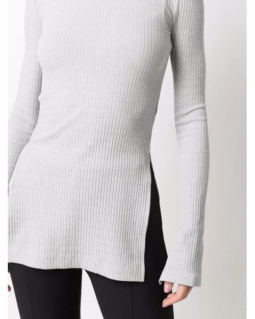 Haut En Maille Nervurée À Manches Longues Helmut Lang en coloris Gray