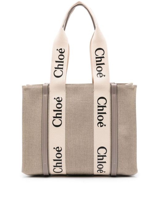 Chloé Natural Medium Woody Canvas Tote Bag