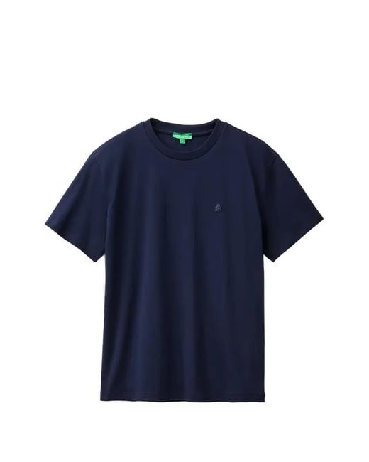 Benetton Blue Logo-Embroidered T-Shirt for men