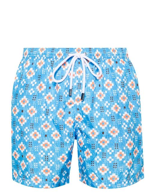 Barba Napoli Blue Geometric-print Swim Shorts for men