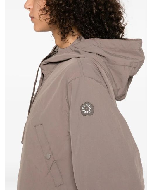 KENZO Gray Hooded Button-Fastening Coat