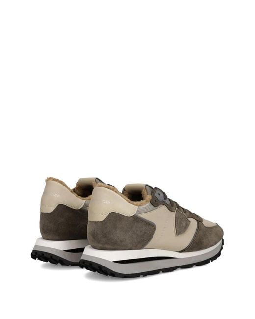 Philippe Model Brown Suede-Panelled Running Sneakers for men