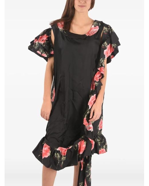 Maison Margiela Black Floral-Print Silk Dress