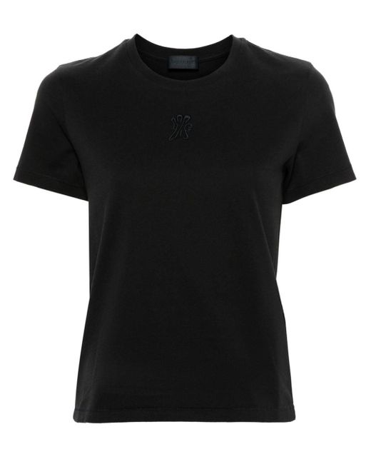 Moncler Black T-Shirt mit Logo-Stickerei