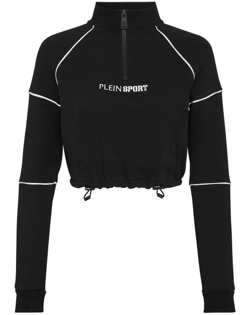 Philipp Plein Black Logo-Print Cropped Sweatshirt