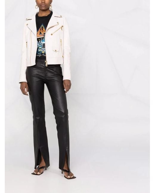 Philipp Plein Natural Studded Biker Jacket