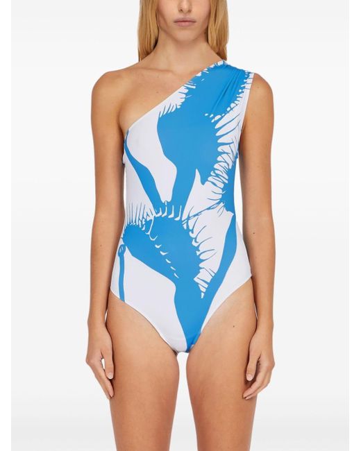 Ferragamo Blue Venus-print One-shoulder Swimsuit