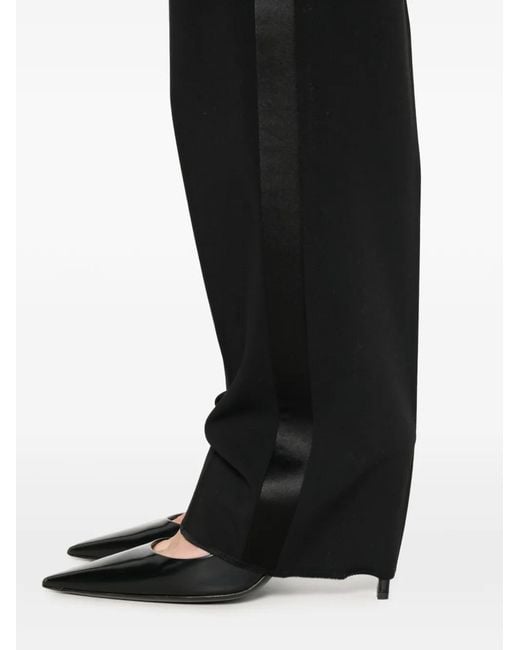 Giorgio Armani Black Satin-Trim Pleated Trousers