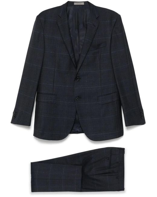 メンズ Corneliani チェック シングルスーツ Blue