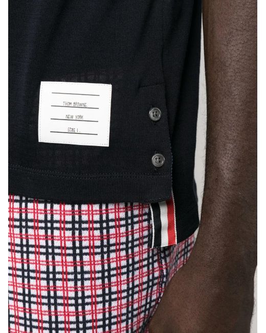 Thom Browne Black Polo With Rwb Band for men