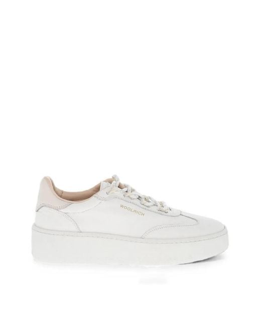 Woolrich White Lace-Up Leather Sneakers