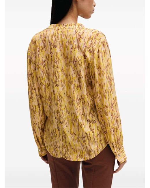 Boss Yellow Abstract-print Silk Shirt