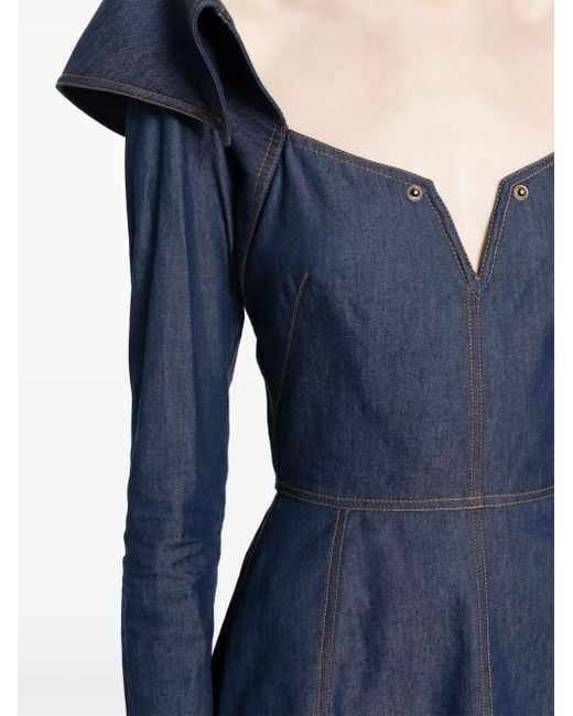 Saiid Kobeisy Blue Bonded-Seam Washed Denim Minidress