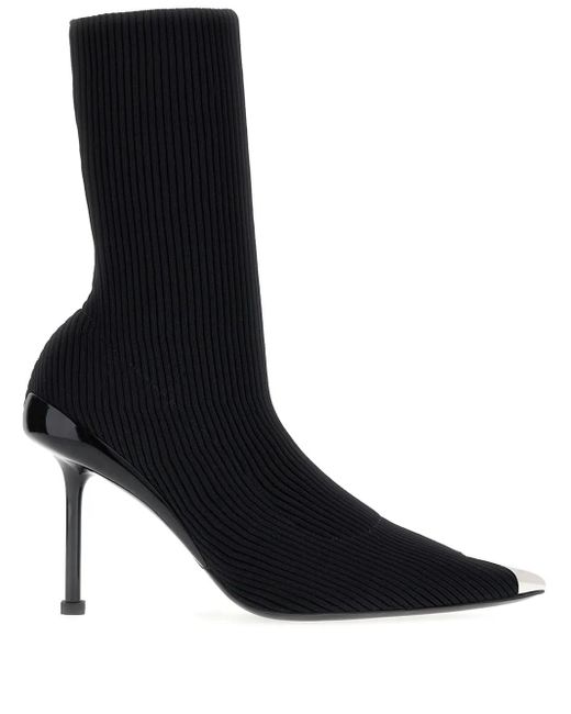 McQueen Black Statement Raffia Pointed-Toe Boots For