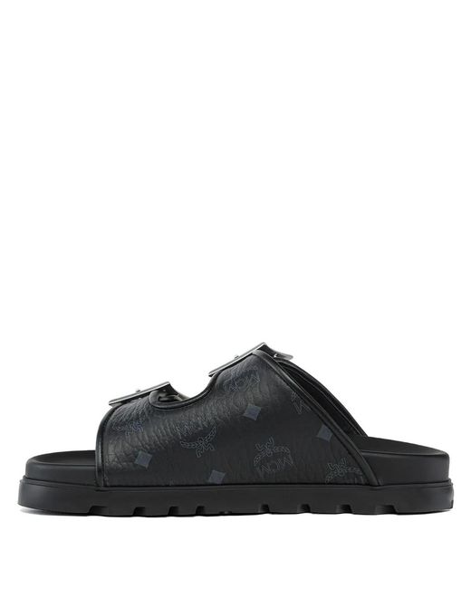 MCM Black Buckle-Detail Flat Sandals