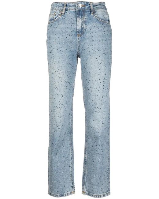 Liu Jo Blue Rhinestone-Embellished Straight-Leg Jeans