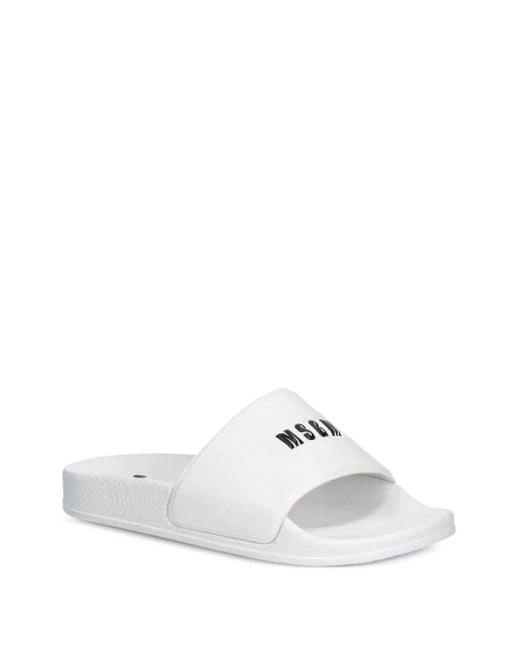 MSGM White Logo-Embossed Slides