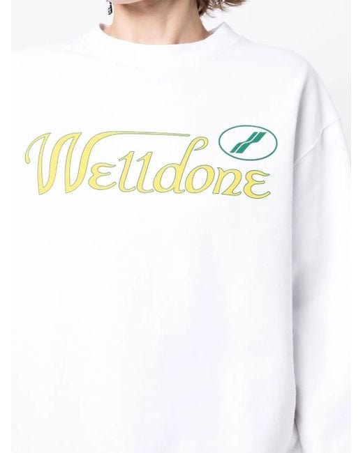 we11done White Logo-Print Cotton Hoodie