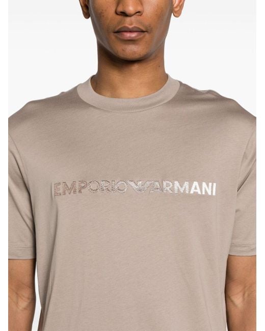 Emporio Armani T-shirt Met Geborduurd Logo in het Natural voor heren