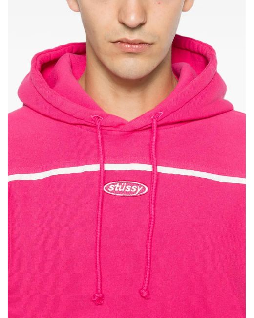 Stussy Pink Oval Piping-Detailing Logo-Patch Hoodie