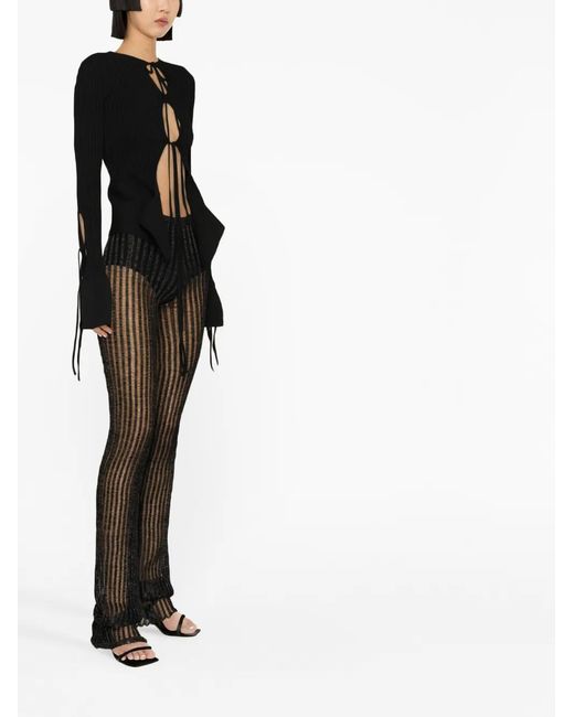 ANDREADAMO Black Tie-Fastening Long-Sleeve Knitted Top