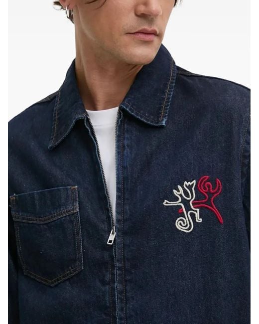 Desigual Blue Logo-Embroidered Denim Jacket for men