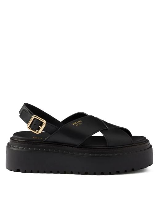Prada Black Leather Sandals