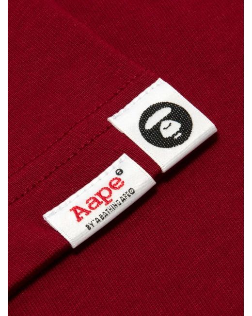 Aape By A Bathing Ape Red Moonface-Print Cotton T-Shirt for men