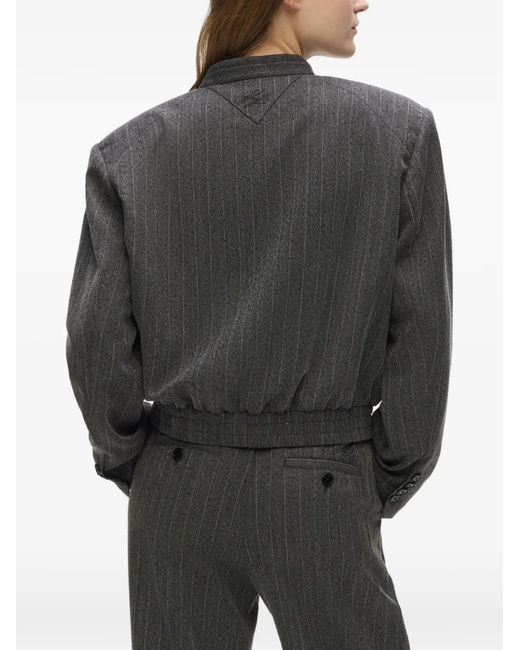 Karl Lagerfeld Gray Pinstripe Tailored Bomber Jacket