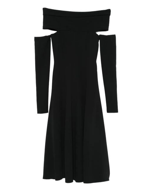 Alberta Ferretti Black Midi Dress With Bardot Neckline And Cut-Out Detail