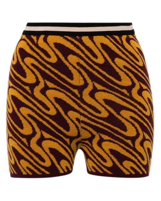 Dries Van Noten Orange Swirl-jacquard Knitted Shorts