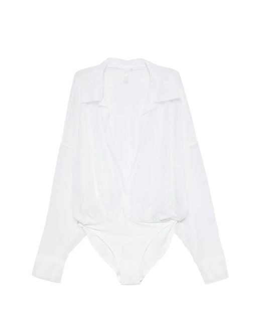 Norma Kamali White Oversized-Fit Sheer Bodysuit