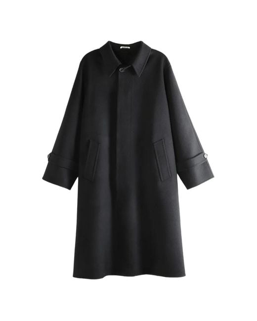Auralee Black Buttoned Wool Coat for men