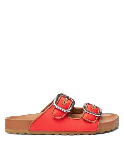 Scarosso Red Isa Double-buckle Leather Slides