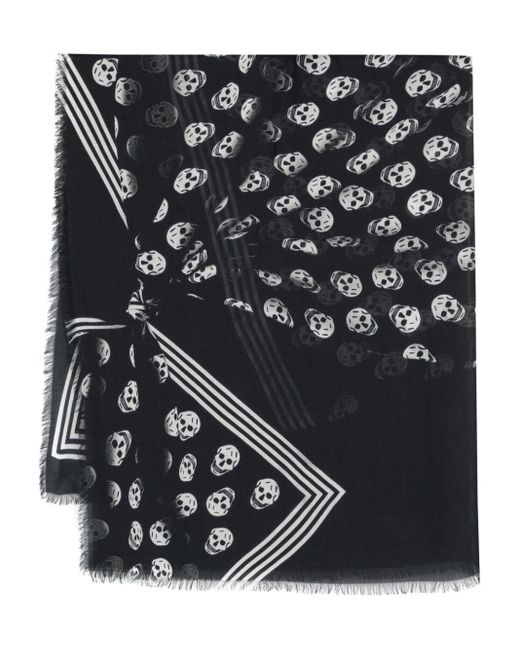 Alexander McQueen Black Skull-print Frayed Scarf for men