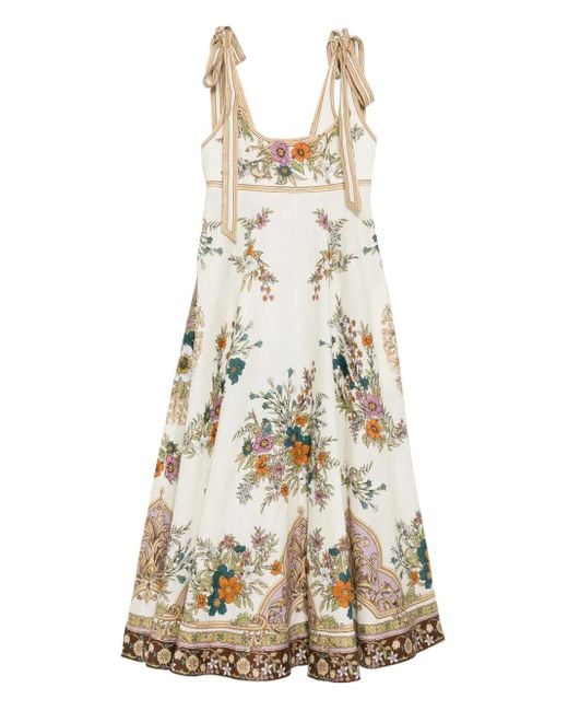 ALÉMAIS Natural Floral Tie-Strap Sundress