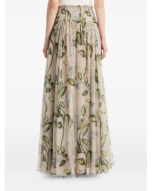 Oscar de la Renta White Floral Chiffon Maxi A-Line Skirt