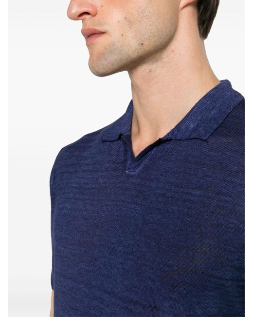 120% Lino Semi-doorzichtig Poloshirt in het Blue voor heren