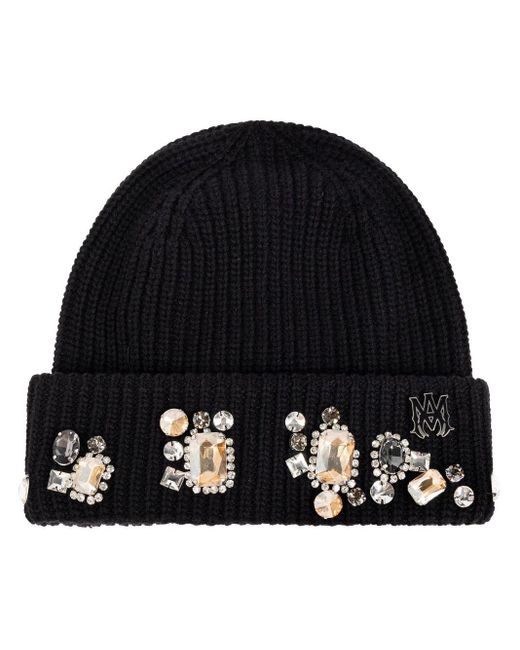 Amiri Black Chunky Crystal Beanie Hat for men