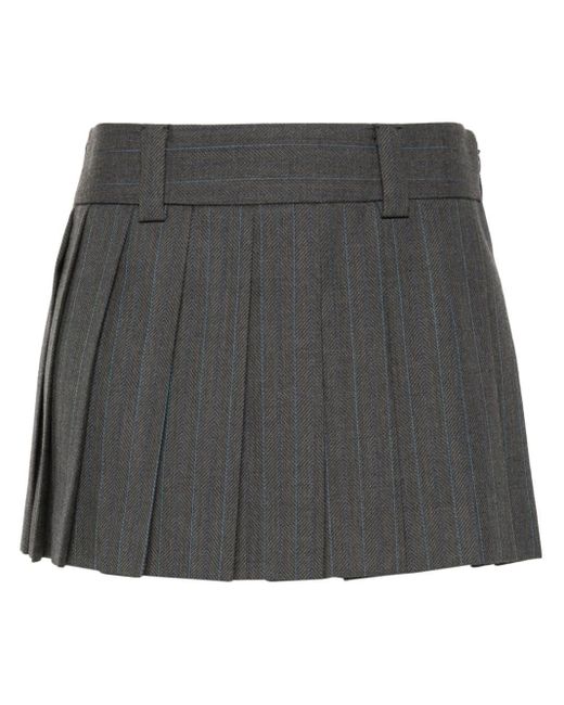 Miu Miu Gray Pleated Pinstripe Mini Skirt