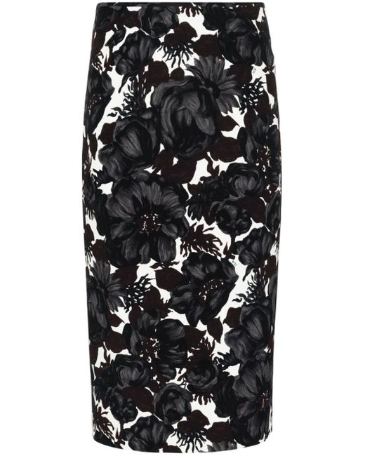 Jupe mi-longue à fleurs N°21 en coloris Black