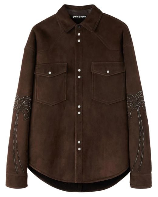 Palm Angels Brown Palms Studded Leather Shirt for men