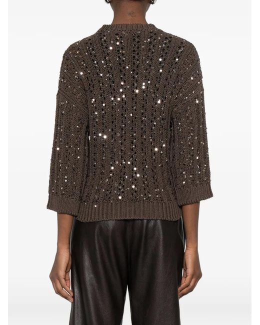 Peserico Brown Sequin Button Knitwear