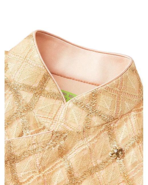 Shanghai Tang Natural Qipao Latticework Embellished Top