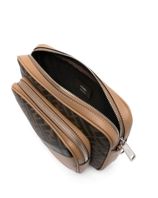 Fendi Black Ff-pattern Leather Shoulder Bag for men